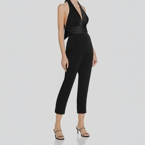 NWT Jay Godfrey Women's Black Sleeveless V-Neck Tapered Tuxedo Jumpsuit Size 2 - Picture 1 of 6